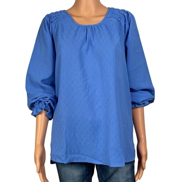 Jessica Simpson Womens Medium Blue Blouse Textured Top Long Sleeves Pullover New - Picture 2 of 7